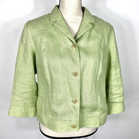 Talbots Petites 8 Linen Green Boxy 4 Button Jacket - Picture 1 of 5